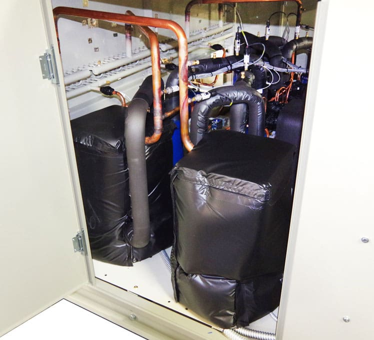 Insulated Compressors and copper piping inside Chiller