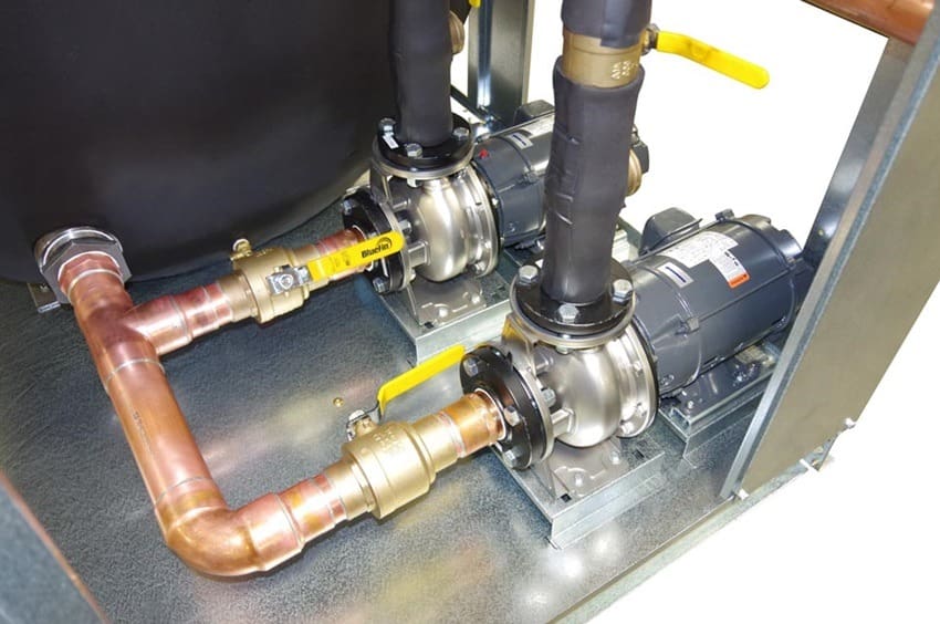 Tank and pump package unit with dual pumps