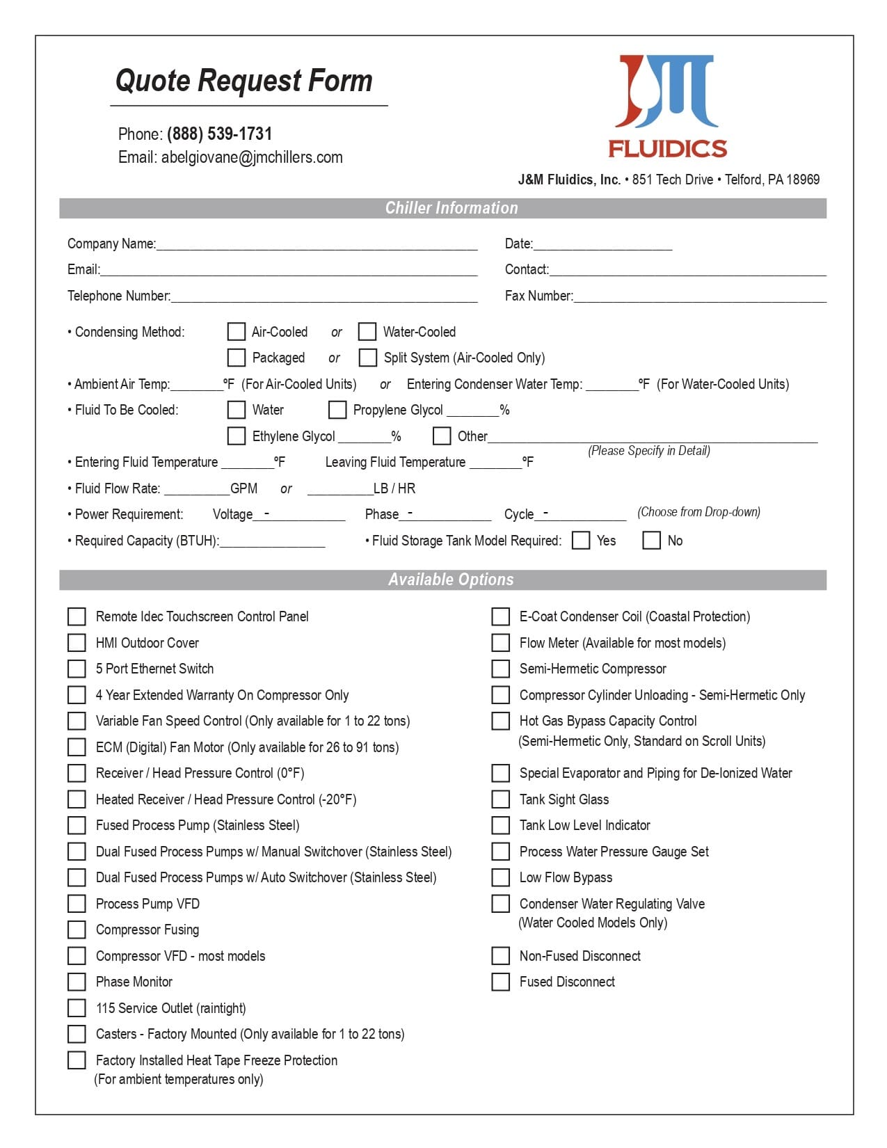 Get a chiller quote request form