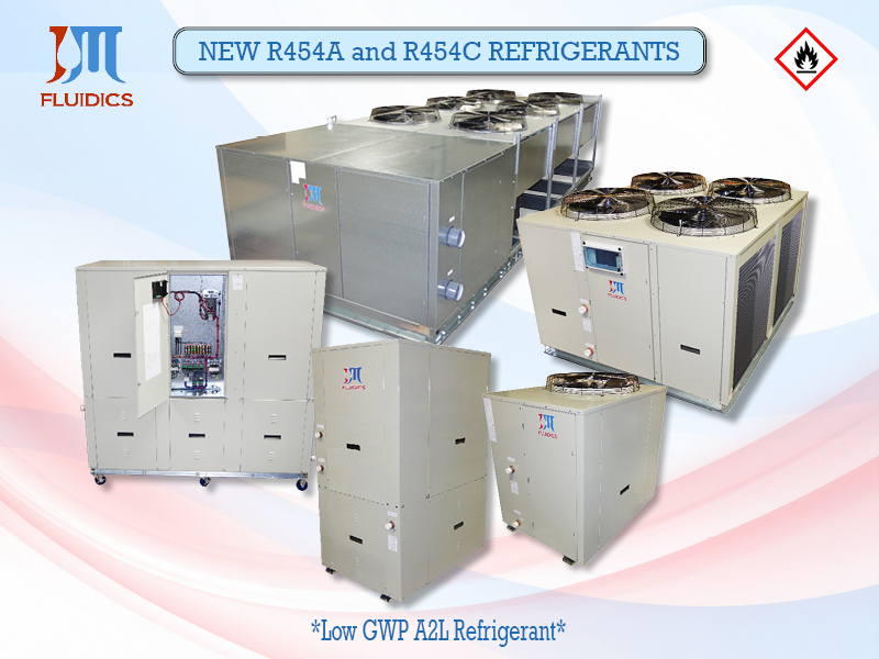 New J&M Fluidics R454A and R454C Refrigerant chillers, Lowe global warming potential A2L refrigerants